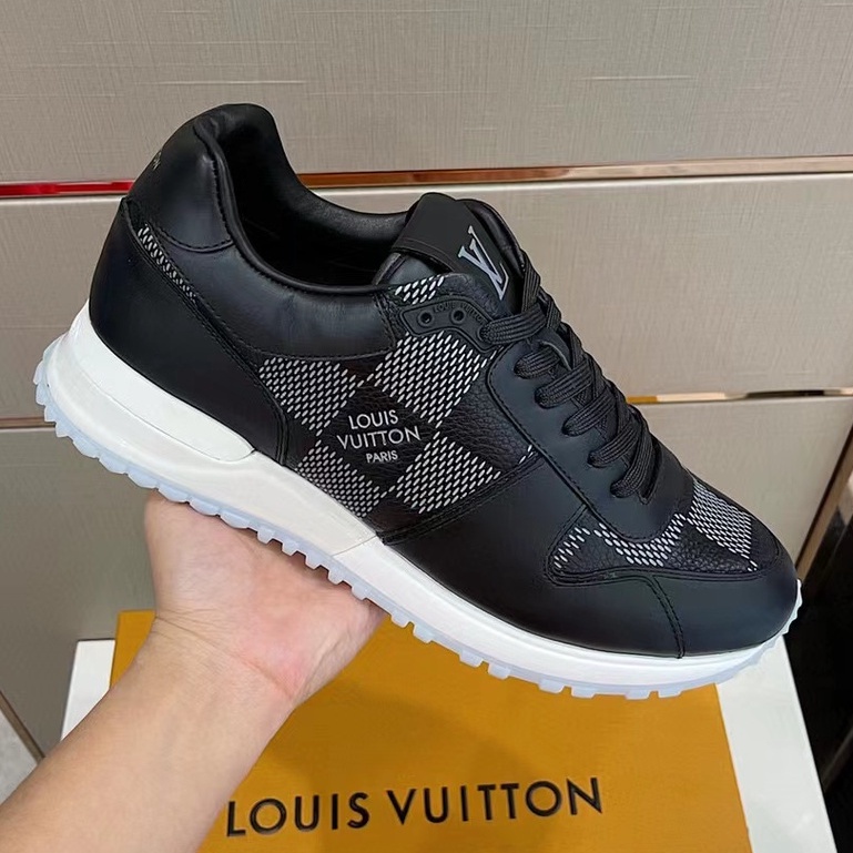 sepatu pria sneaker lv motif damier men shoes run away hitam mirror vip p1shoes