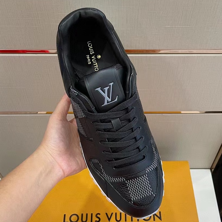 sepatu pria sneaker lv motif damier men shoes run away hitam mirror vip p1shoes