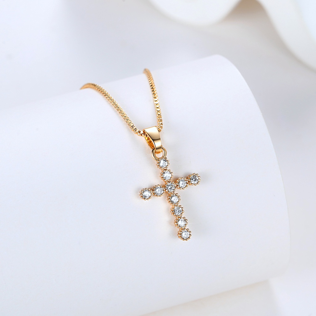 Y886【COD】Kalung Titanium Salib Wanita Lapis Emas Cross Salib Liontin Fashion Perhiasan Anti Luntur