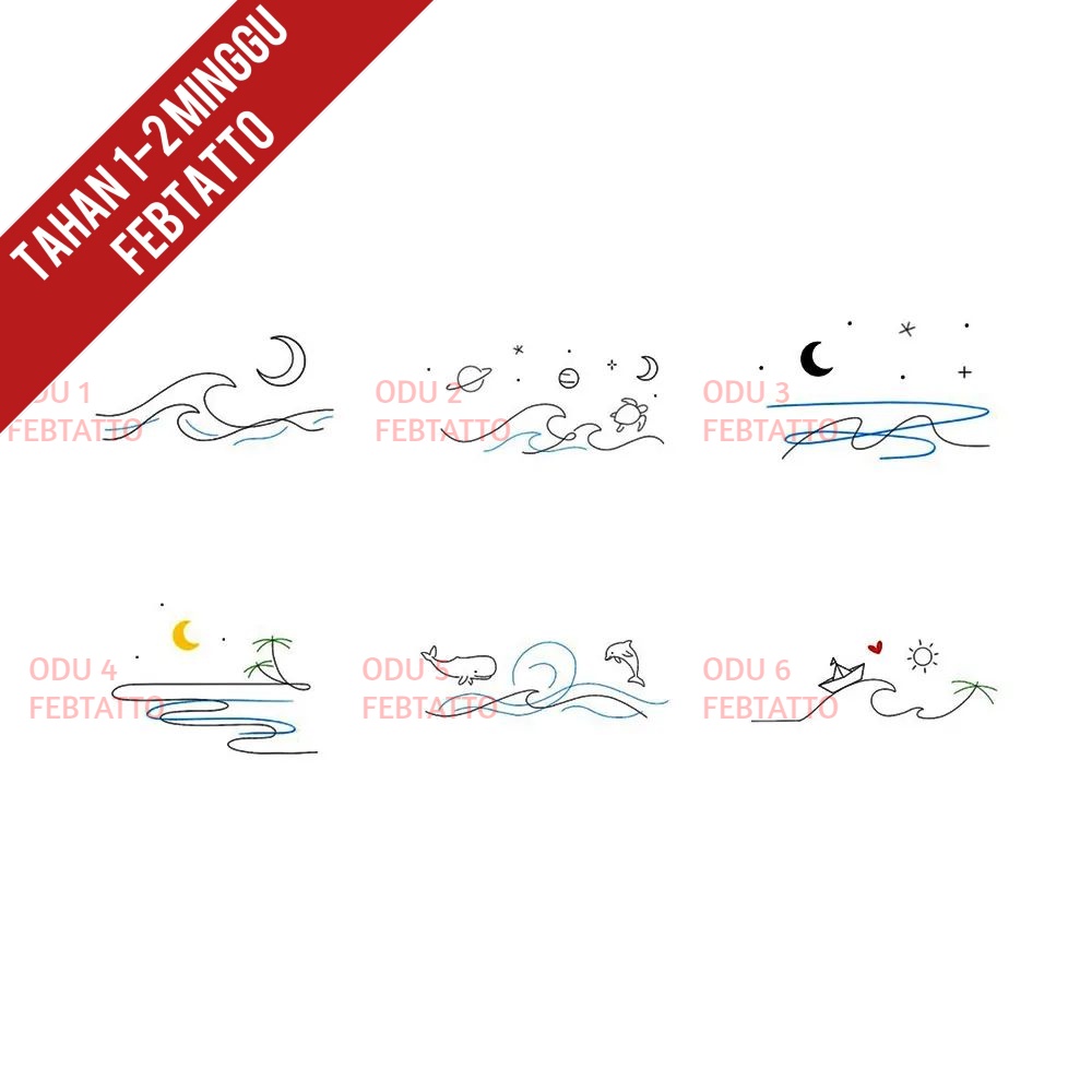 Tato Temporer tato ombak planet stiker Tato- ODU 1-6