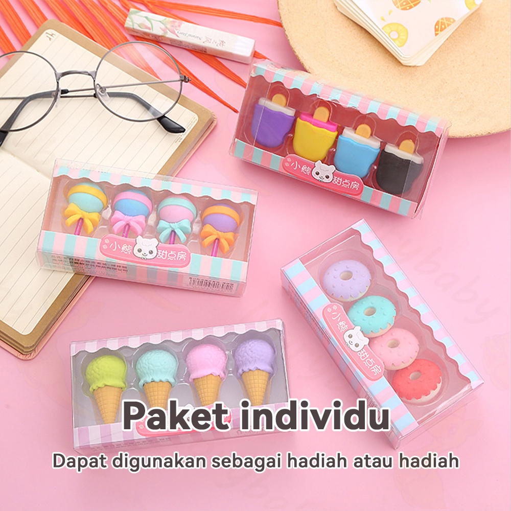 Ivorybaby Penghapus pensil lucu bentuk ice cream set eraser 4pcs