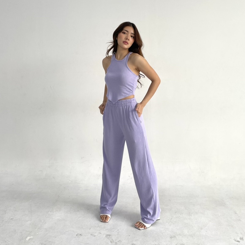 LOU SET | Setelan Wanita Ribbed Knit Set Tanktop Celana Panjang Highwaist Highwaisted Pants