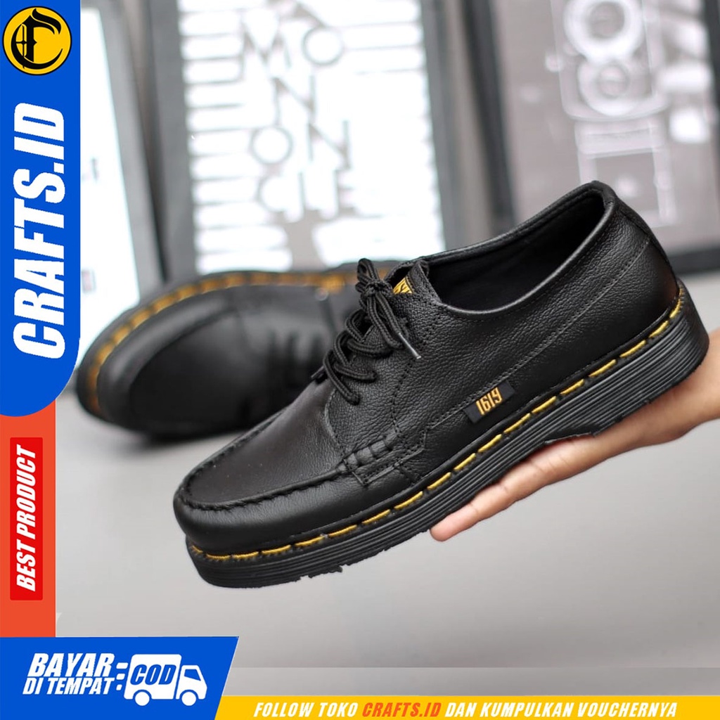 CRAFTS gond - Sepatu Formal Pantofel Docmart Kulit Asli Low Boots Kerja Hitam Pria