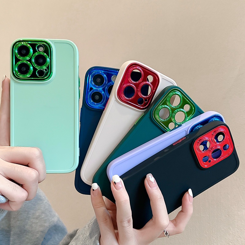 IPHONE Soft Cover Pelindung Kamera Plating Untuk Iphone14 13 12 11 Pro Max X Xs Max XR Casing Warna Polos