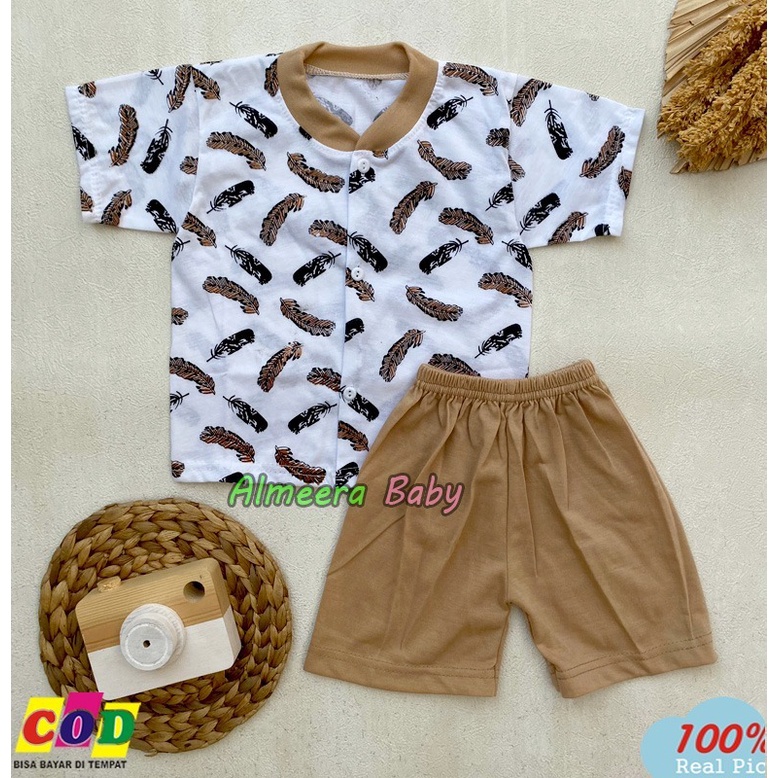 Setelan Baju Bayi Piyama Bayi Lengan Pendek Kancing Depan Usia 3-12 Bulan