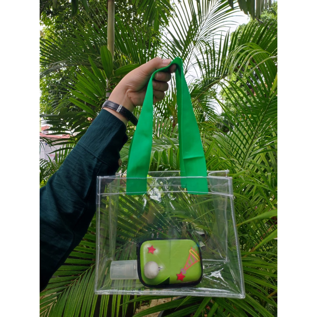 

Tas Hampers Mika Transparan Uk. 25x20x10/Tas Mika Souvenir Hampers Hajatan/Tote Bag Kado Ultah Anak/Tas Mika Pegangan Bisban Tebal
