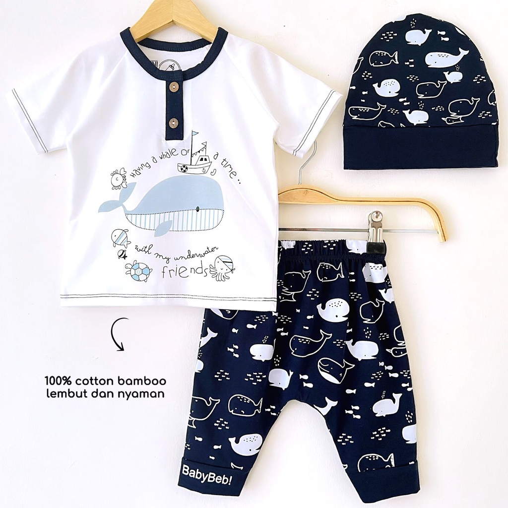 BERSERTIFIKASI SNI BABYBEB Premium Cotton Bamboo setelan Baju Celana Topi anak baju bayi lucu laki cowok 6 12 18 bulan babeebabyshop bohemian koala bubba tiger