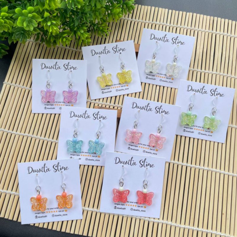 HANDMADE ANTING ANAK KAITAN PLASTIK MOTIF KUPU BENING KILAP(MEDIUM)
