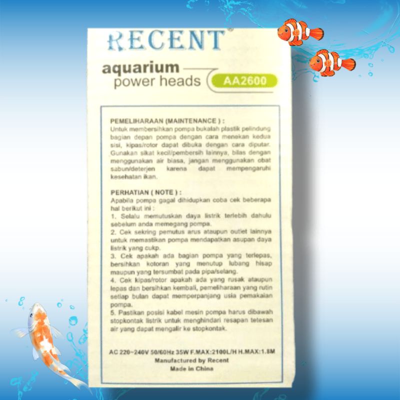 PROMO MURAH Pompa aquarium kolam RECENT AA 2600