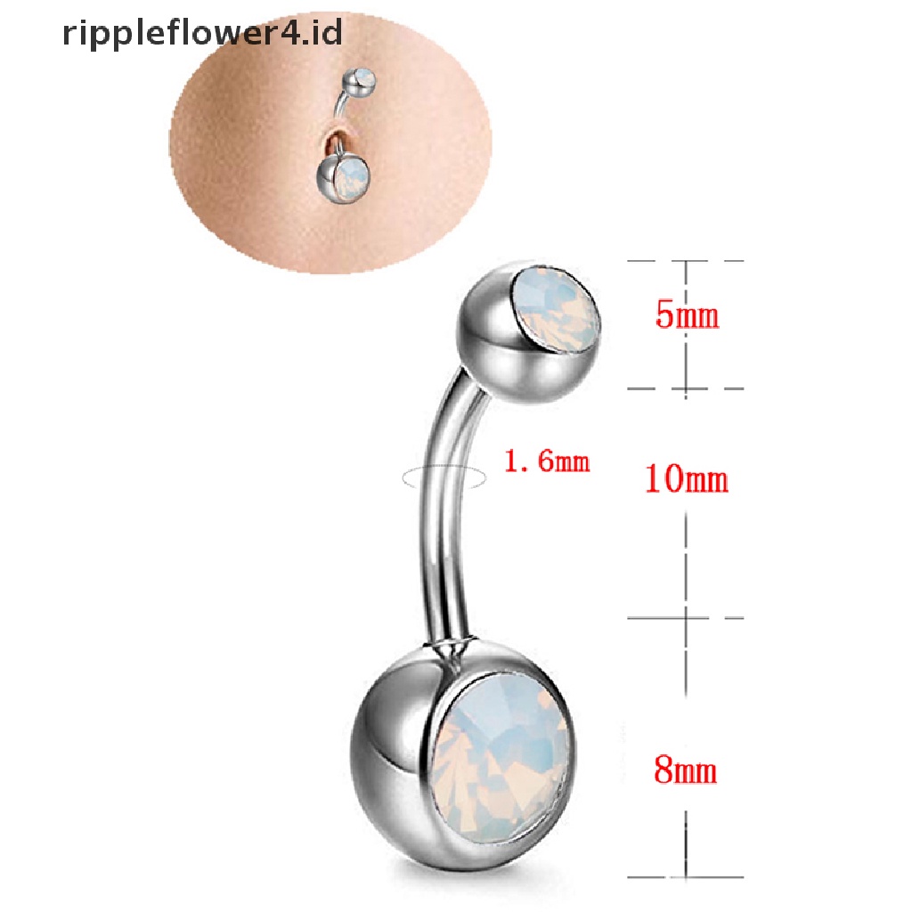 {rippleflower4.id} Cincin Pusar Opal Api Putih Belly Button Bar Ring Juntai Perhiasan Tubuh  ~
