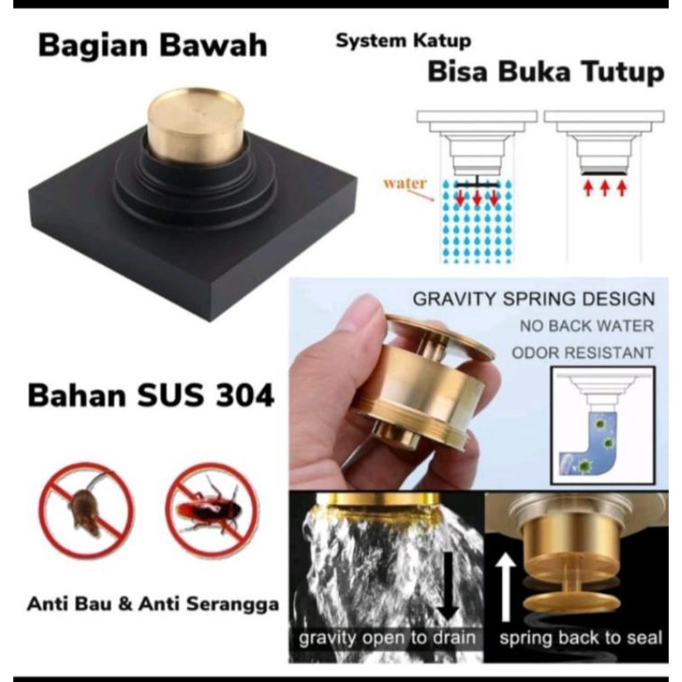 Smart Floor Drain Stainless SUS 304 Black Hitam Saringan Got Anti Banjir Bau Serangga PROMO