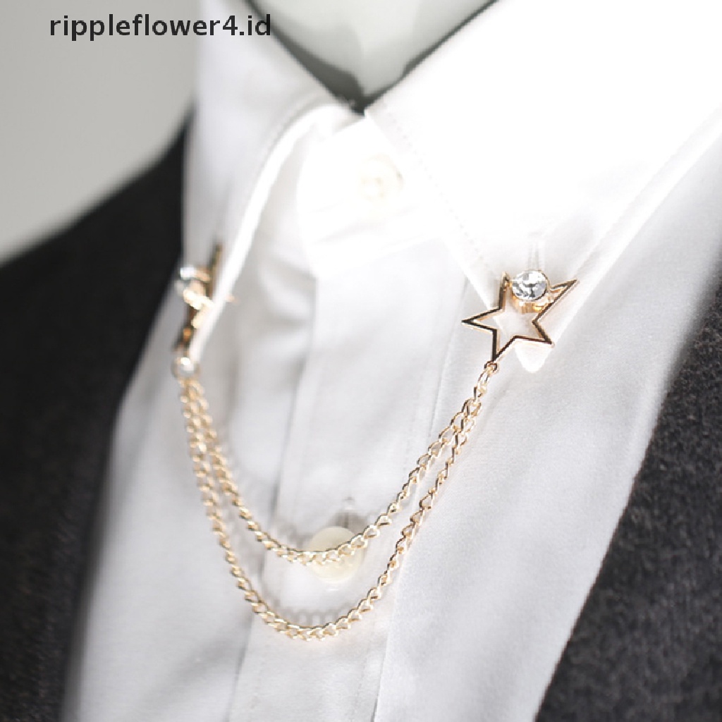 {rippleflower4.id} Retro Crystal Jam Bros Setelan Baju Rumbai Rantai Lapel Pin Wanita Pria Perhiasan~