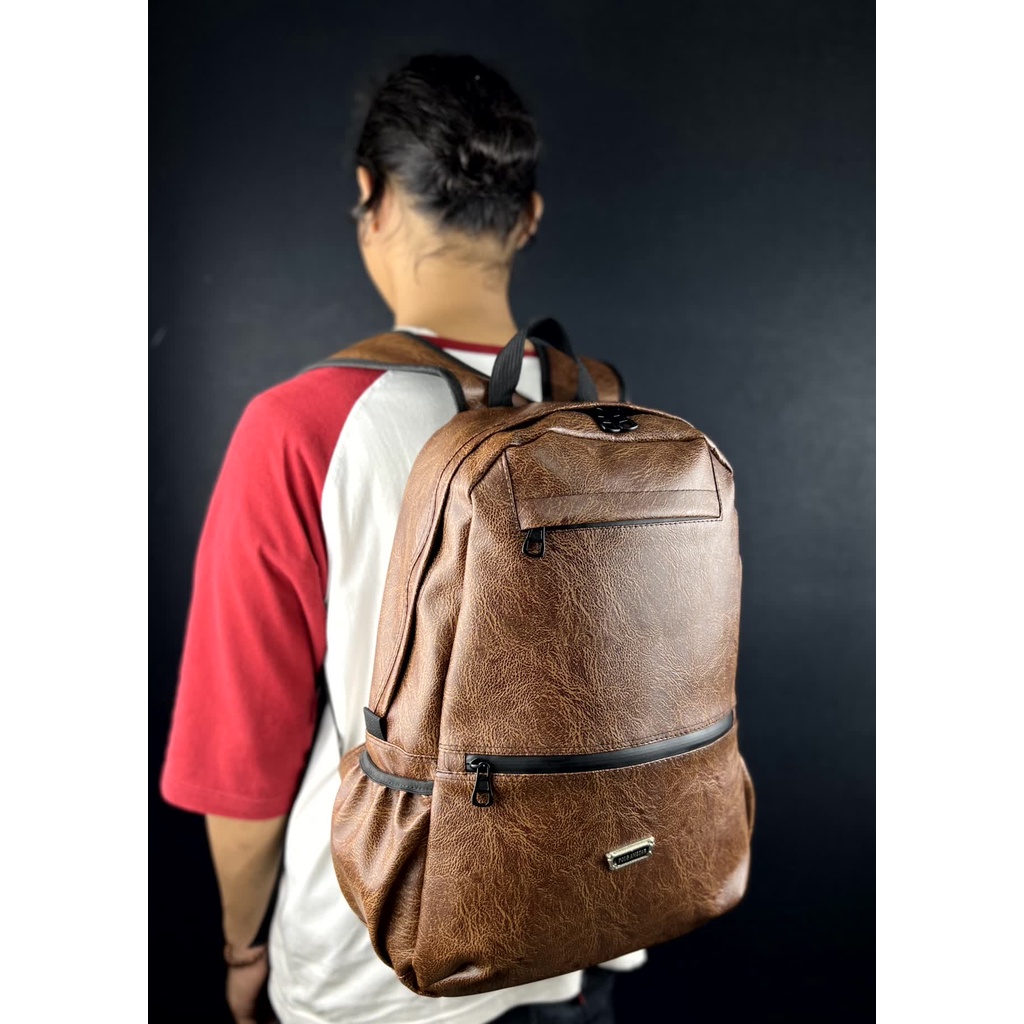 Tas Ransel Kulit PU Best Quality Polo Amstar Resleting Waterproof BackPack