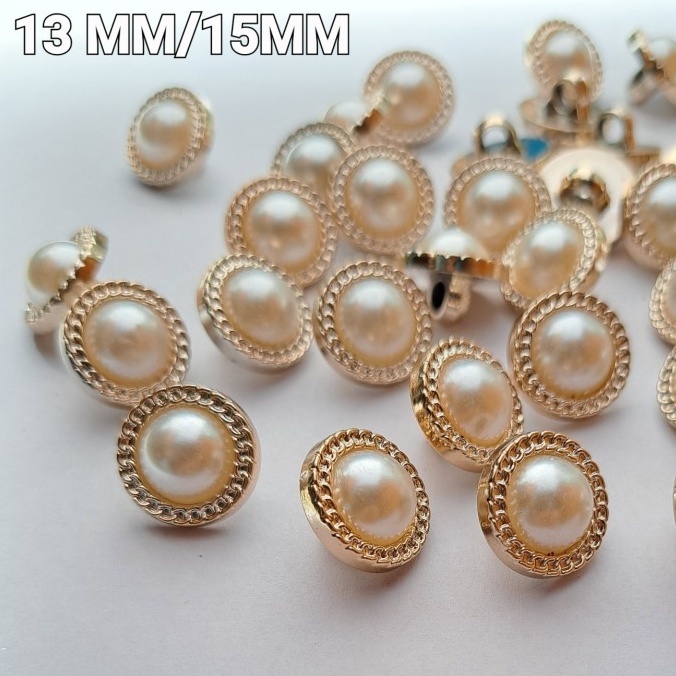 KANCING BAJU FASHION MUTIARA TIMBUL MOTIF RANTAI GOLD