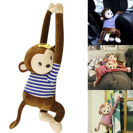 Tempat Tisu Boneka Monyet Gantung / Tempat Tisu Zipper Gantung Mobil Unik