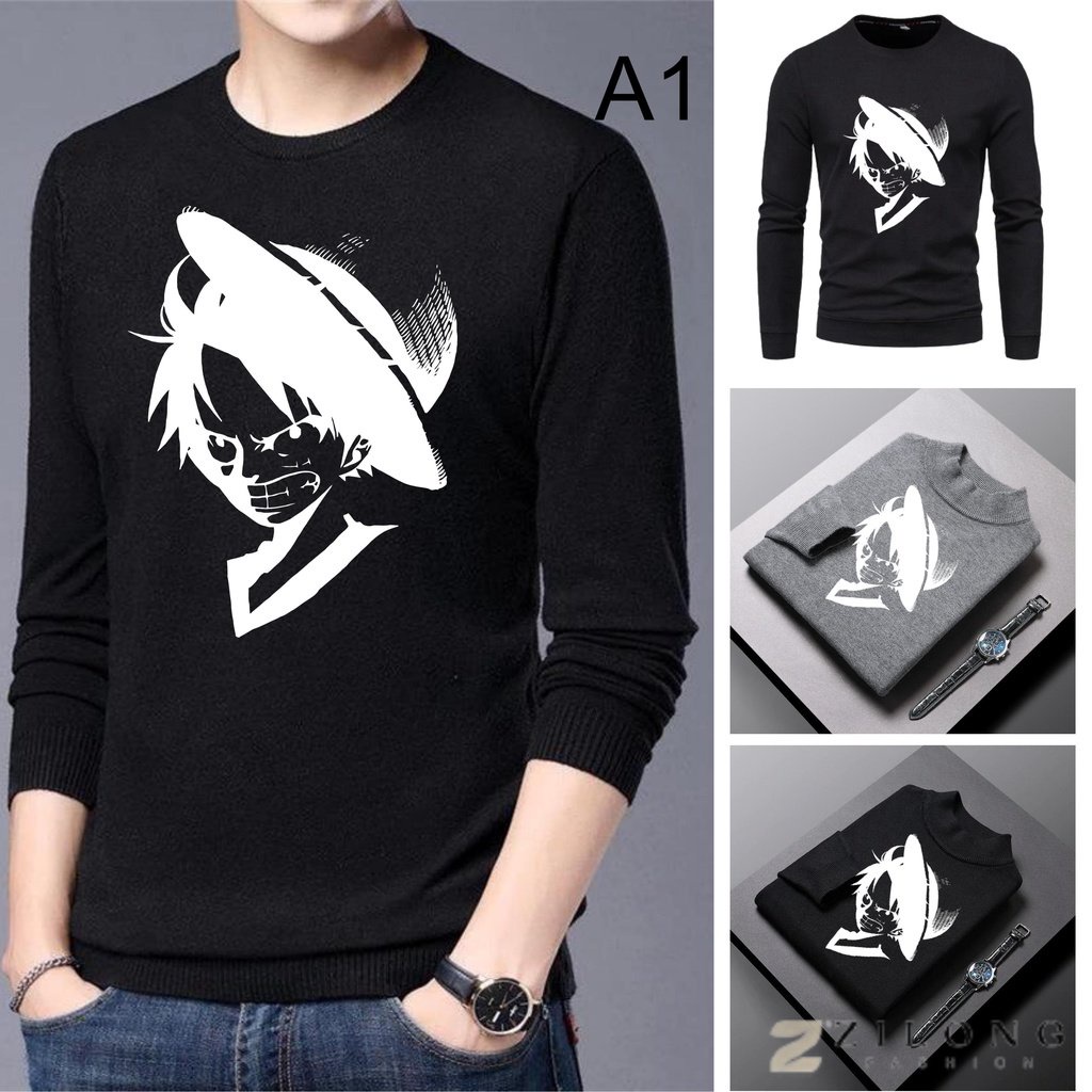 Zilong A1 - Jaket Sweater Anime One Piece Karakter Monkey D Luffy Bahan Fleece Tebal Pria Wanita Jac