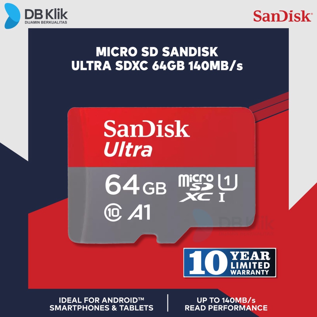 Micro SD SanDisk Ultra SDXC 64GB 140MB/s - SDSQUAB-064G-GN6MN