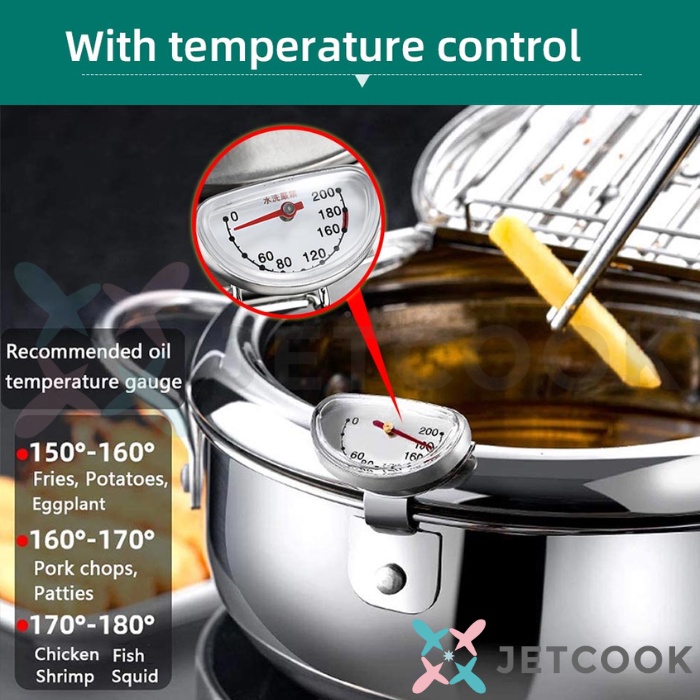 JetCook Panci Rebus Penggorengan Deep Fryer Pot Serbaguna Stainless Steel SUS304 dengan Termometer