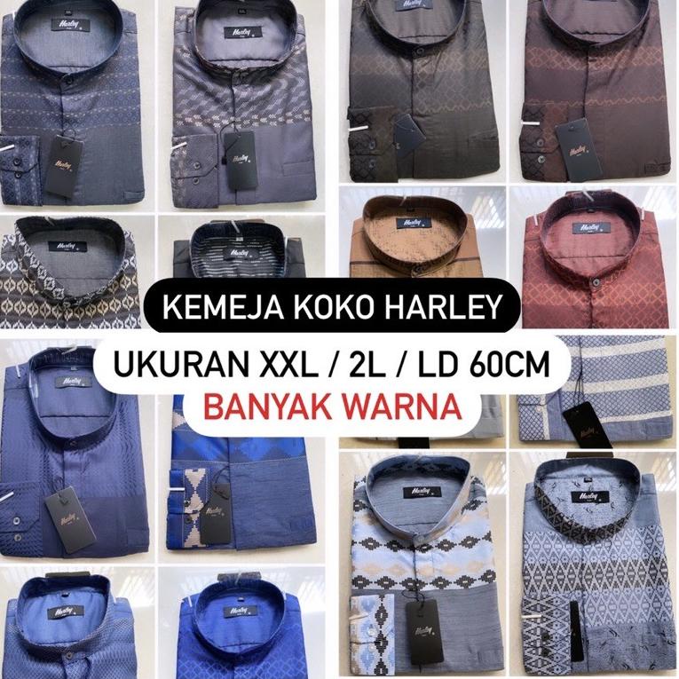 PLR.10De22ғ • BANYAK WARNA Kemeja Koko Harley ukuran xxl / 2L / 2 XL / LD 60 / lengan panjang