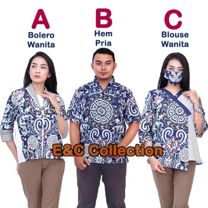 Atasan Batik Wanita Charming Blue Bolero/Blouse Batik - Hem Batik