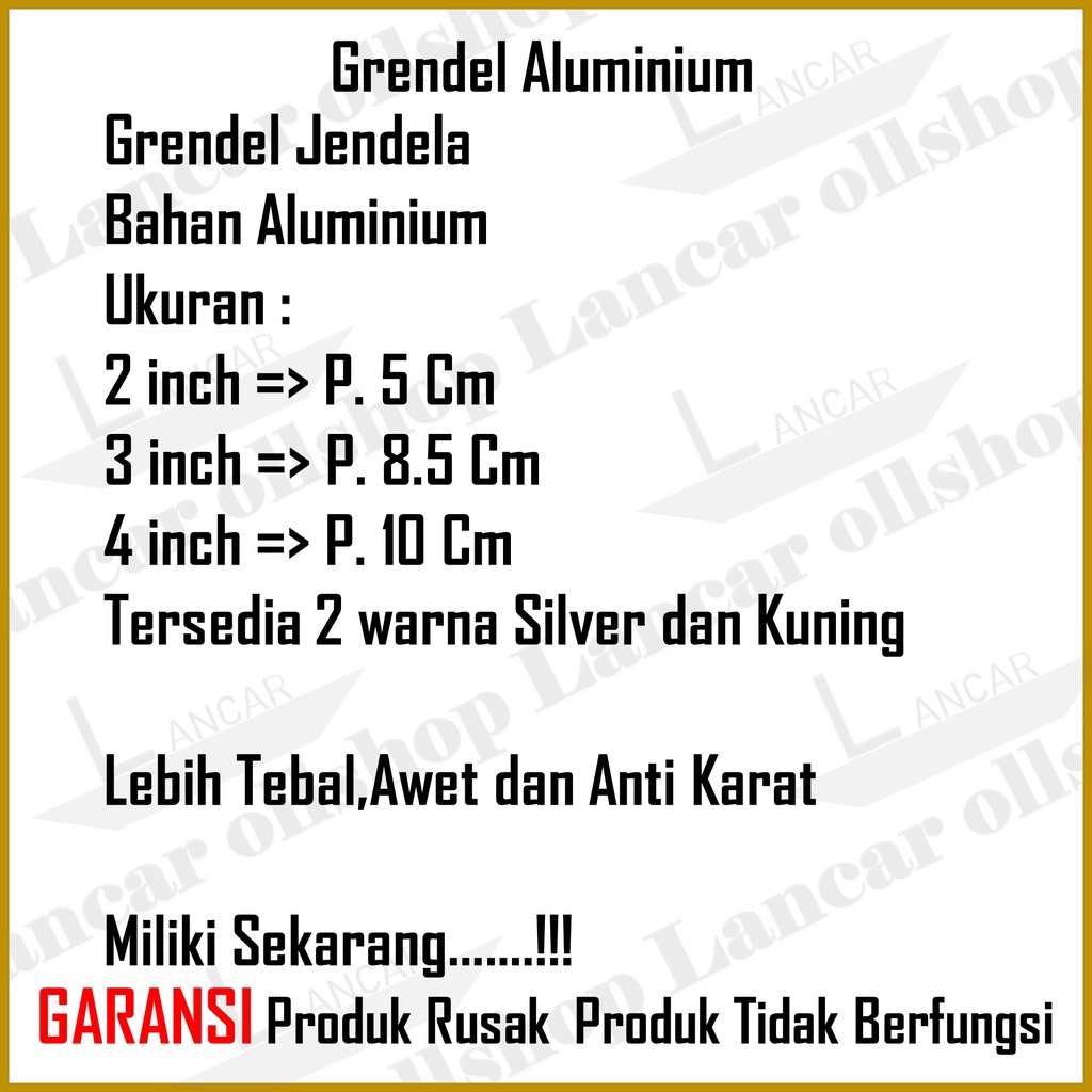 Grendel Pintu Rumah aluminium 2 inch / Slot Pintu Rumah / Slot Jendela