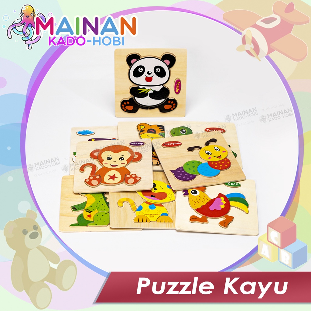 KADO NATAL ANAK MAINAN EDUKASI WOODEN PUZZLE KAYU KARAKTER LUCU