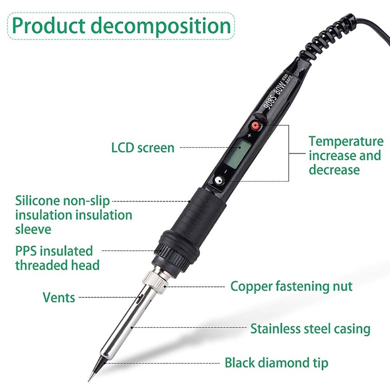 SumSour Electric Solder LCD Soldering Iron 80W 220V - JCD908S