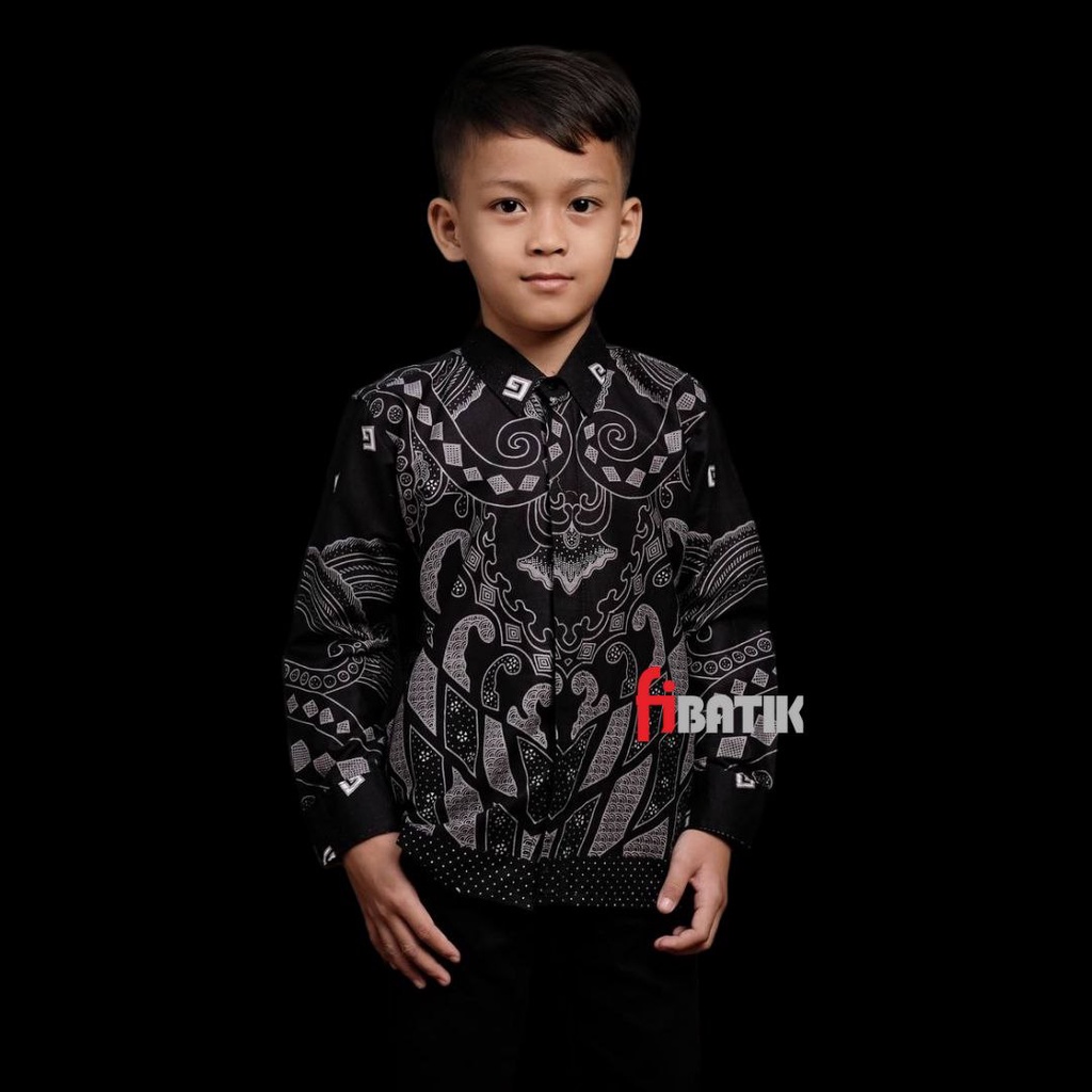 kemeja batik anak laki-laki couple batik ayah anak lengan panjang dan pendek warna hitam motif G Kecil