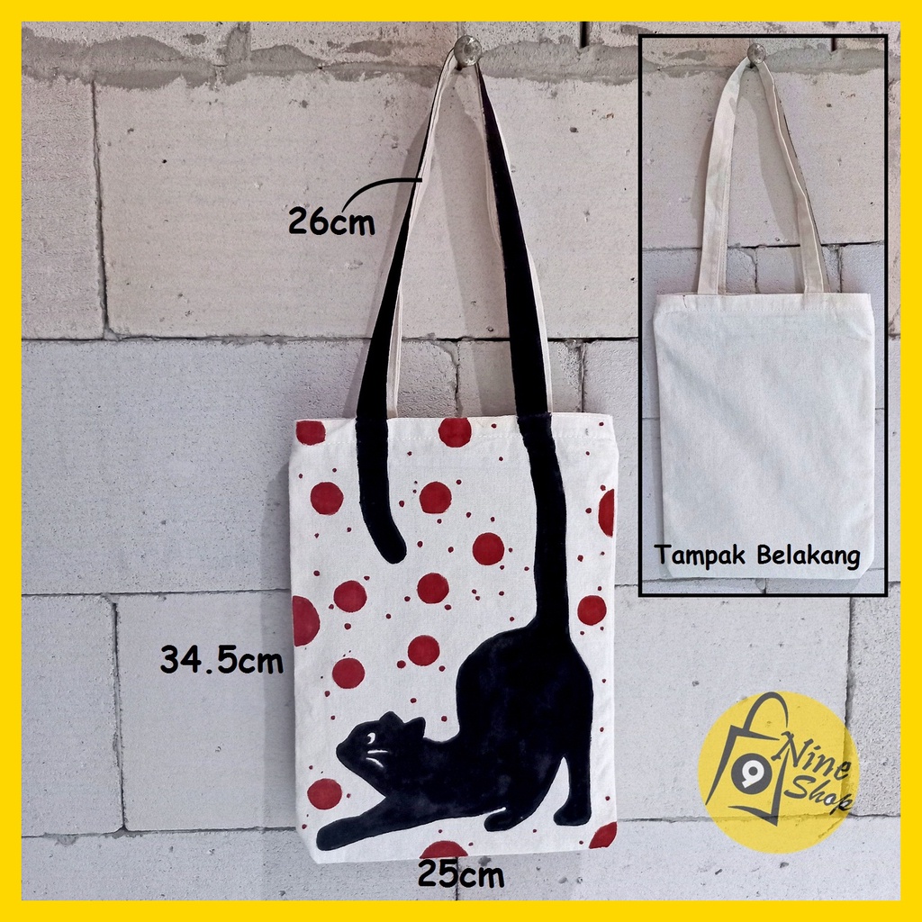 Hand Painted Tote Bag / Tas Kanvas Lukis Motif Kucing