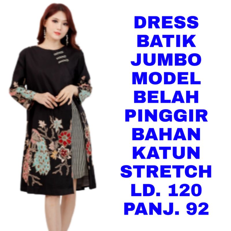 WK DRESS BATIK WANITA JUMBO MODEL BELAH PINGGIR BAJU KERJA PESTA NATAL SRRAGAM