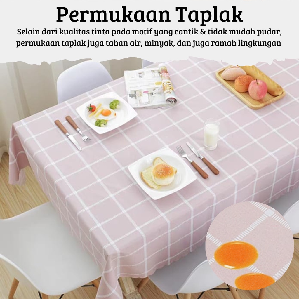 Taplak Meja Makan Ruang Tamu Anti Air Bahan PEVA Ukuran Besar 137 X 183cm Pola Kotak