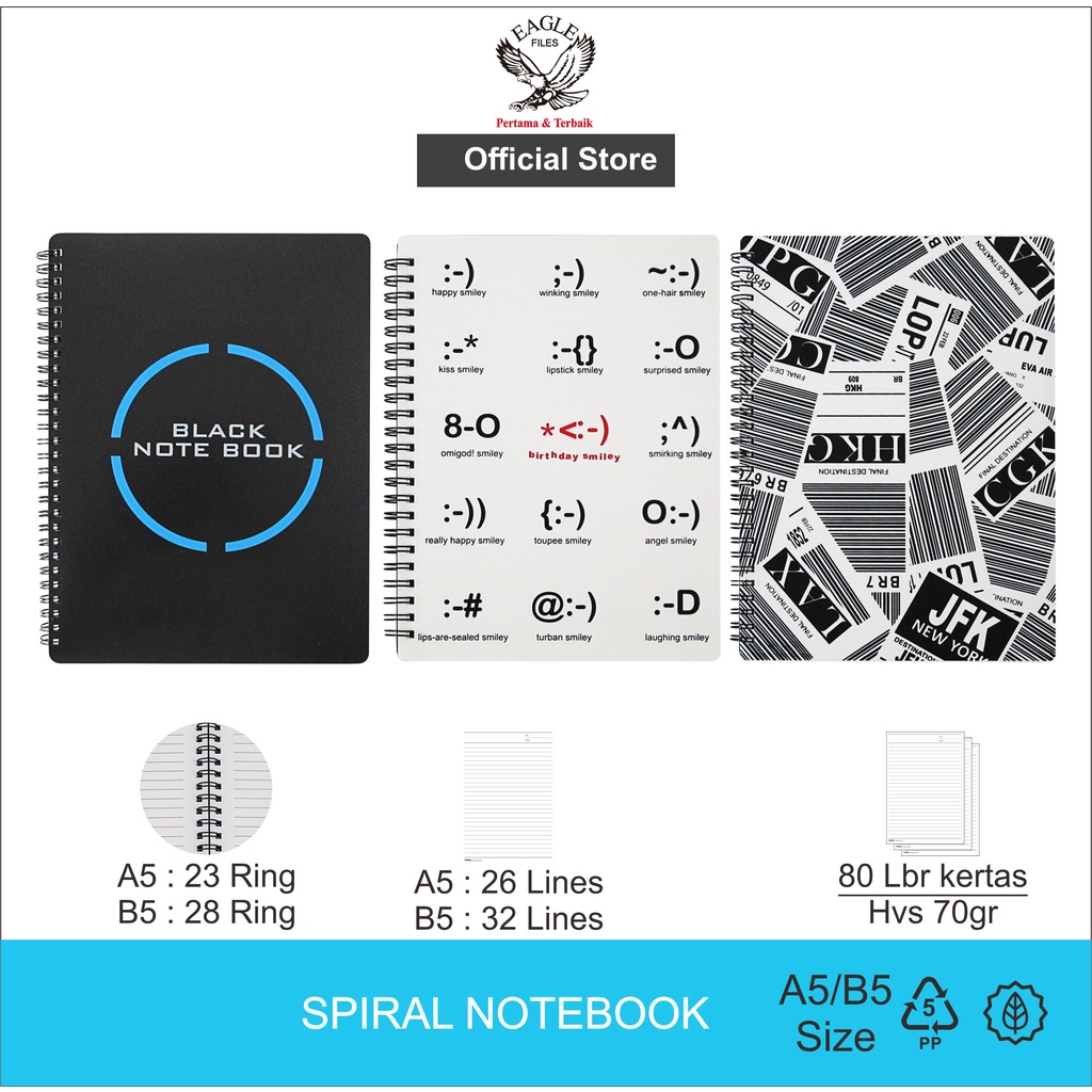 

TOMEX Notebook Spiral / Buku Tulis Buku Catatan Diary Notebook Spiral BLACK NOTEBOOK A5/B5 80 Lembar