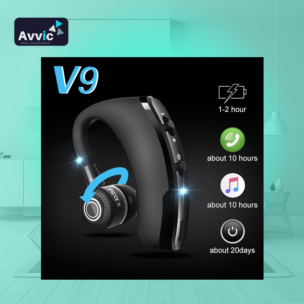 V9 Bluetooth Earphone 8D Bass Wireless Headset 5.0 Single Business Sport Headphone with Mic