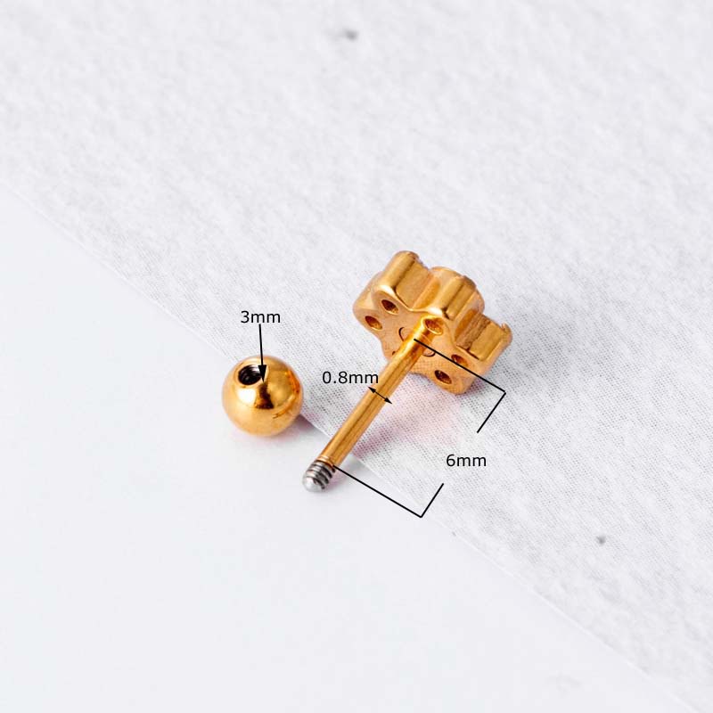 1biji Bentuk Bunga 20Gauge Lurus 6mm Stainless Steel Barbel Tulang Rawan Helix Tragus Tindik Stud