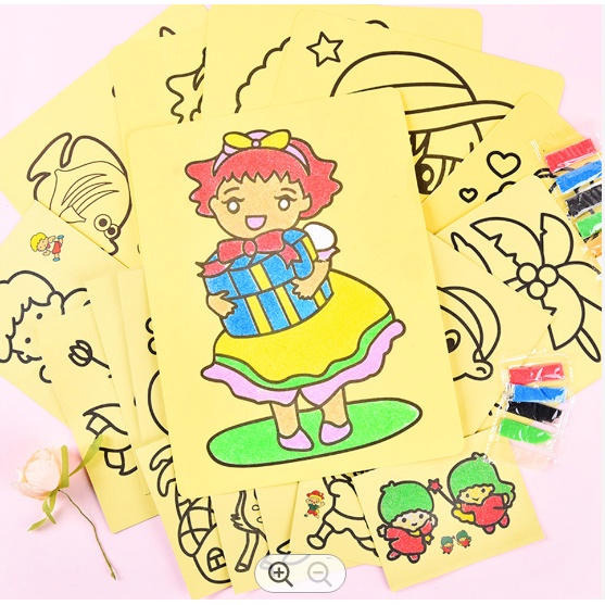 (10 Pcs Ukuran Sedang) MEWARNAI LUKISAN PASIR SAND PAINTING DIY MAINAN EDUKASI ANAK TK SD PAUD MELUKIS PASIR SOUVENIR ULTAH