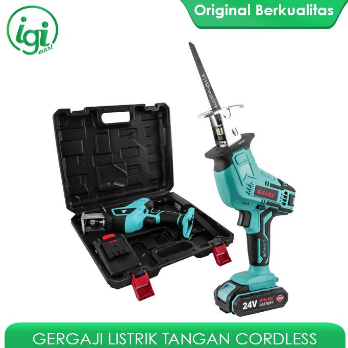 MESIN GERGAJI TANGAN POTONG BATRAI KAYU BESI CHAIN SAW JIGSAW CORDLESS