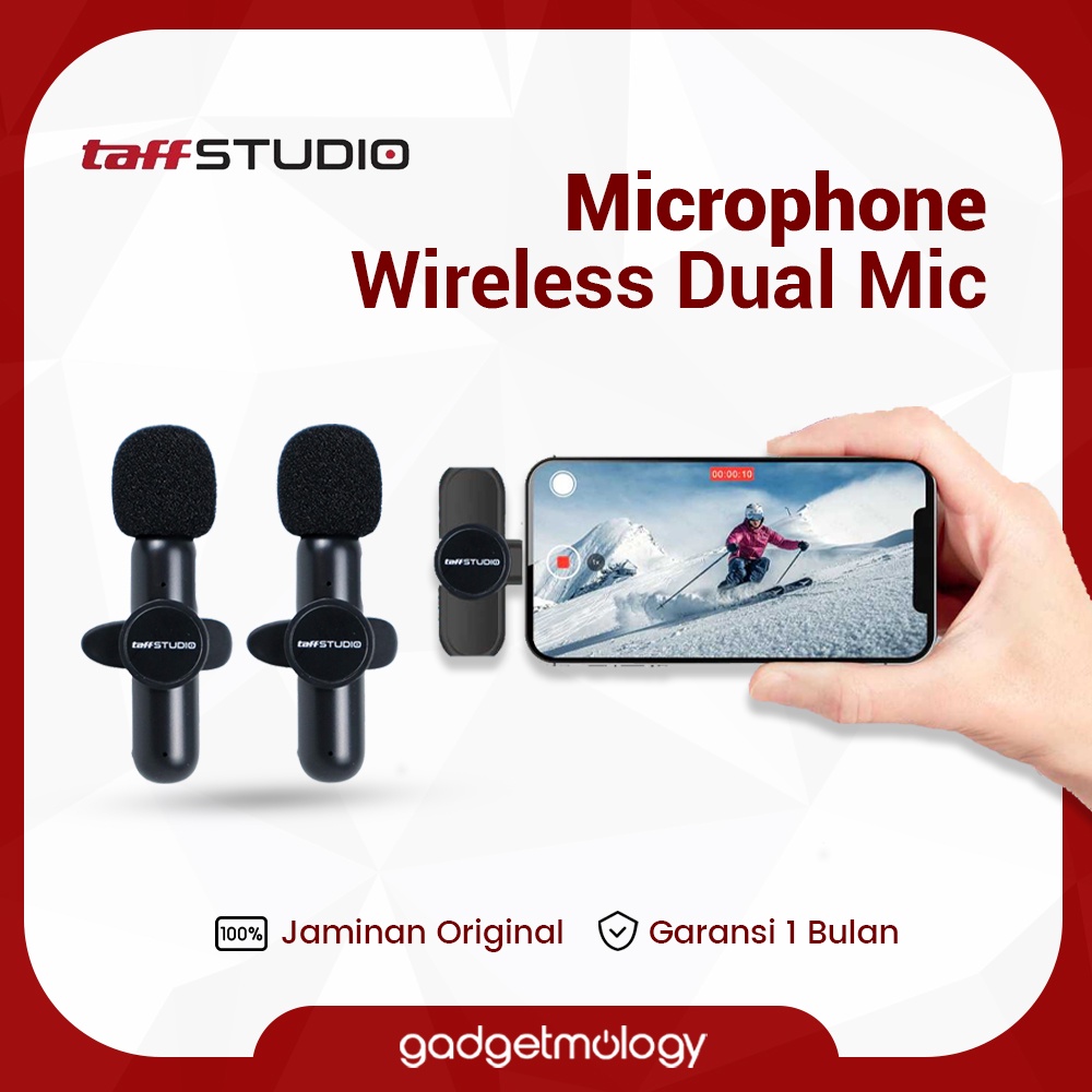 TAFFSTUDIO Mic Clip On Wireless Dual Dua Microphone Bluetooth Vlogger Youtuber Podcast For Type C / Lightning