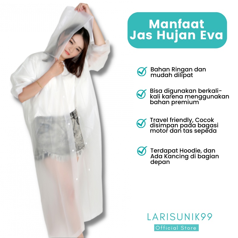 Jas Hujan Mantel Eva Raincoat Unisex Pria Wanita Poncho Ponco Lengan Jas Hujan Mantel Gamis Motor Terusan Transparan Korea Ringan Light Weight Hoodie Kancing Depan Pakaian Anti Air Import Premium Original