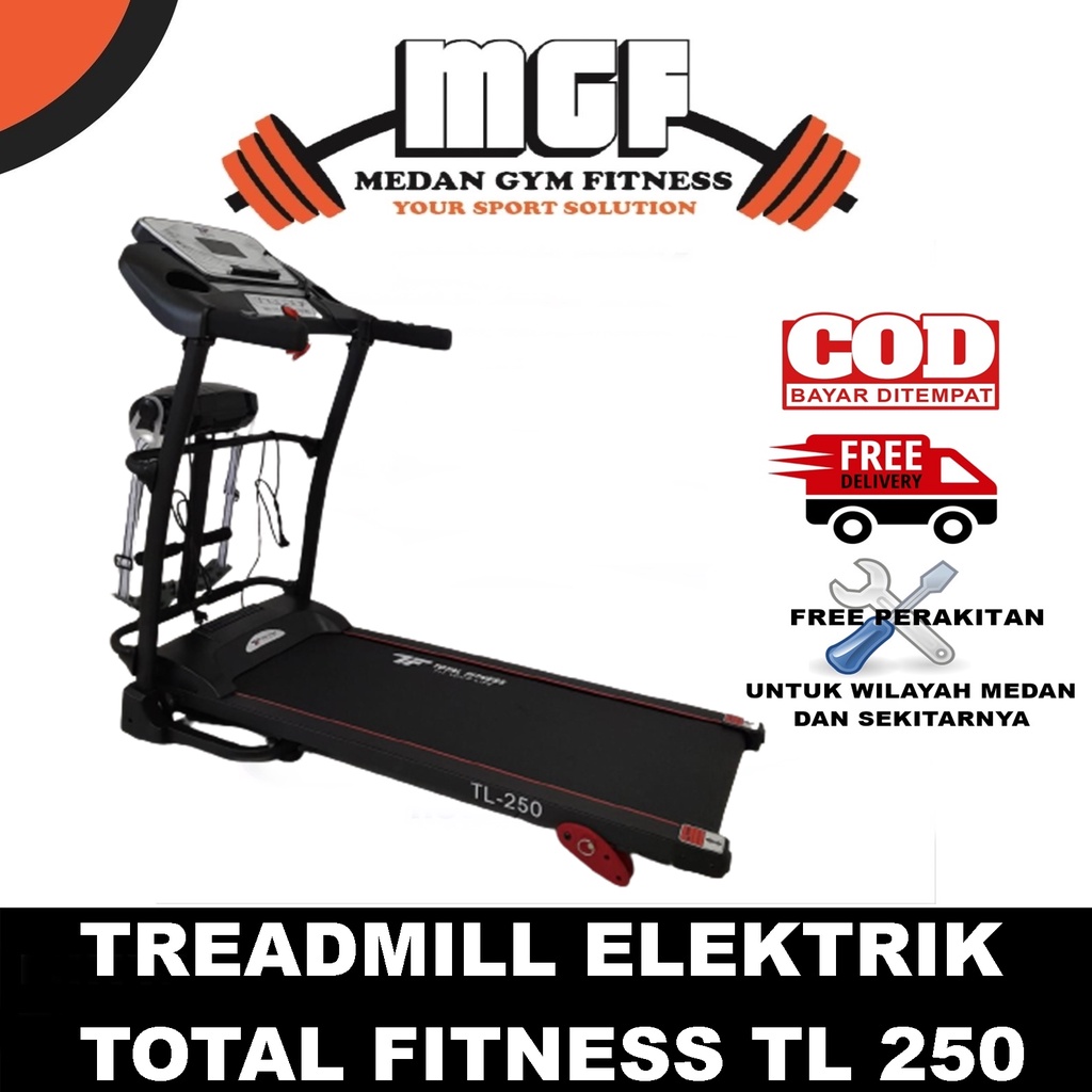 Gratis Ongkir dan Rakit - Alat Fitness Treadmill Elektrik TL 250 Support Zwift Total Fitness