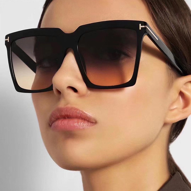 (YUZHU) Ins Fashion T-shaped Oversized Frame Square Sunglasses New Fashion Gradient Shade Sunglasses Women