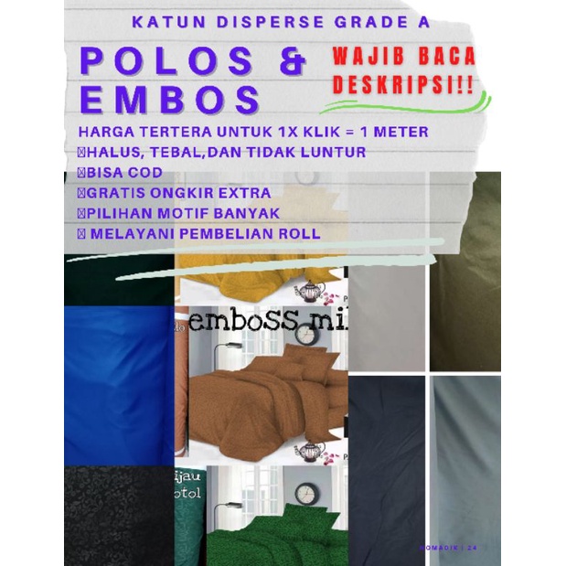 [POLOS 1 METER] Kain Sprei Polos/Embos Tebal Premium Motif Lebar 240cm Dispers Polimikro