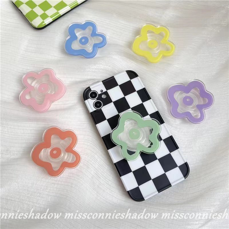 Ins Bening Murni Padat Macaron Permen Warna Bentuk Bunga Telepon Stand Holder Warna-Warni Transparan Glossy Airbag Lipat Phone Holder Extendable Grip Phone Ring