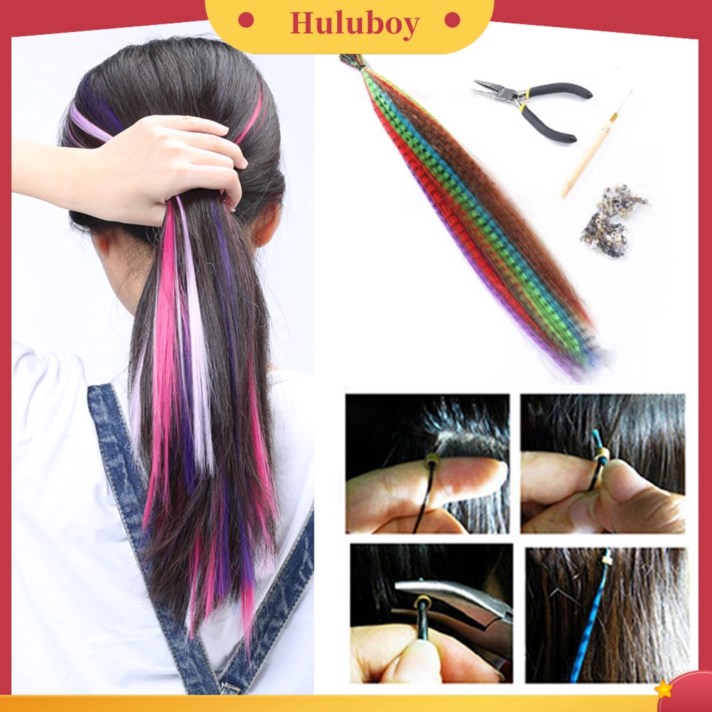 1 Set Bulu Rambut Extensions Dengan Crochet Hook Ringan Warna-Warni Untuk Rumah
