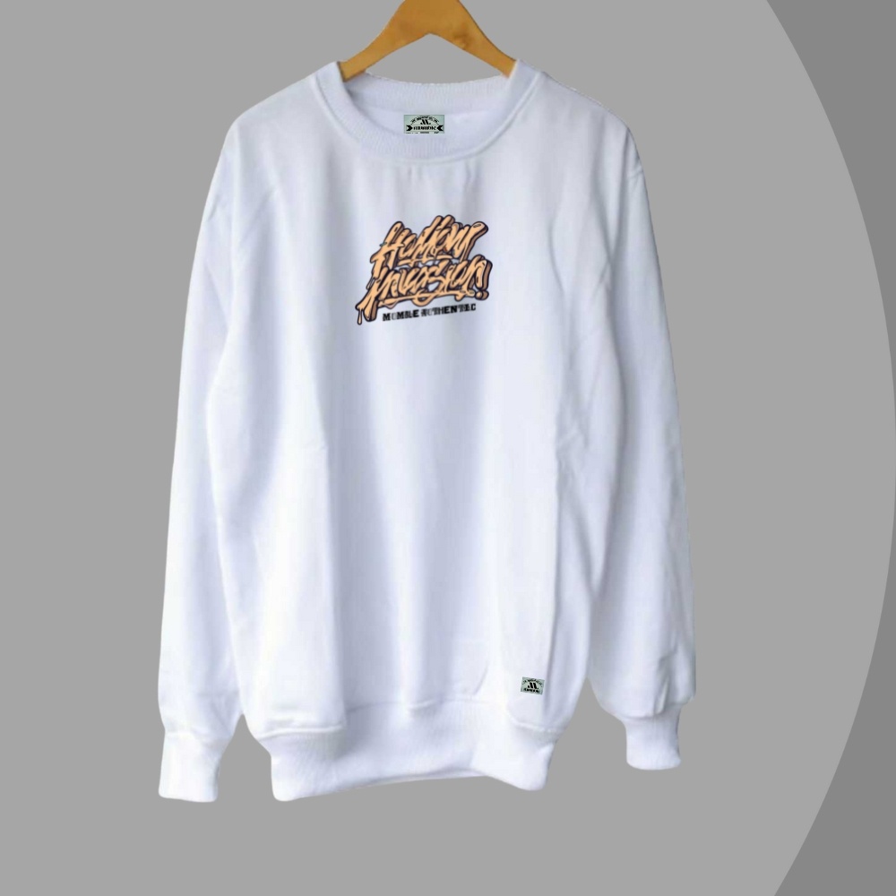 Crewneck Cowok Cewek Warna Putih Sweater Pria Oversize Lengan Panjang Terbaru Sablon Grafity