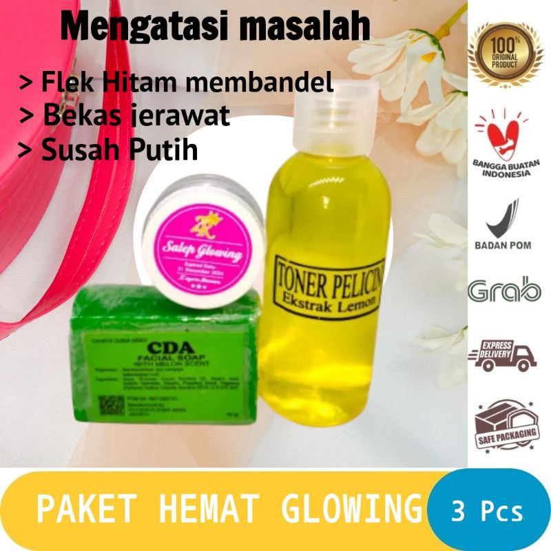 Paket Hemat Glowing Terlaris Ampuh 5 hari Hilangkan Flek | Paket pemutih wajah glowing penghilang flek membandel pengglowing wajah Cepat / Paket isi 3 Zayora / Paket Hemat isi 3