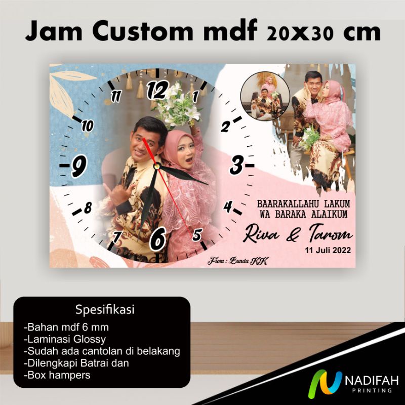 Jam custom mdf persegi panjang 20x30 cm