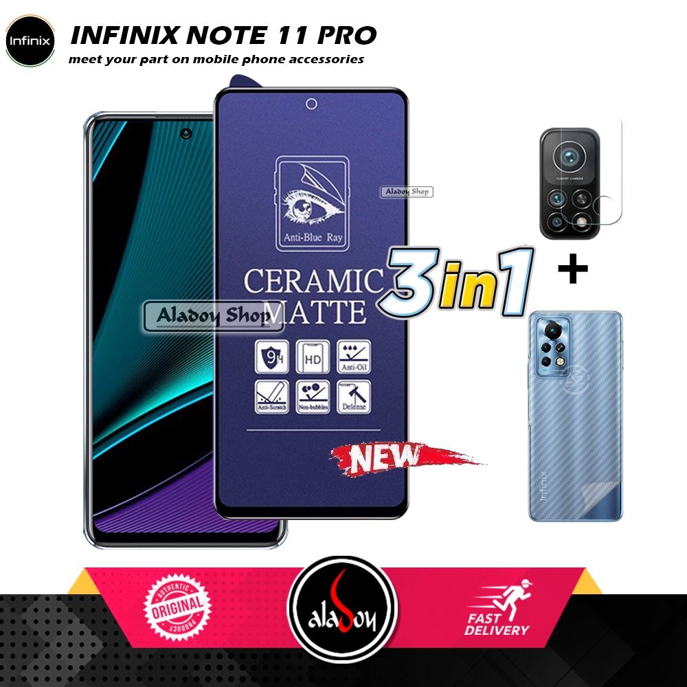 PAKET 3IN1 Anti Gores Blue Matte Anti Glare Infinix Note 11 Pro + Tempered Glass Camera dan Skin Carbon