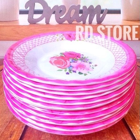 promo 12.pcs isi 6.piring 6.mangkok liring makan mangkok sayur  melamine ulir motif rose