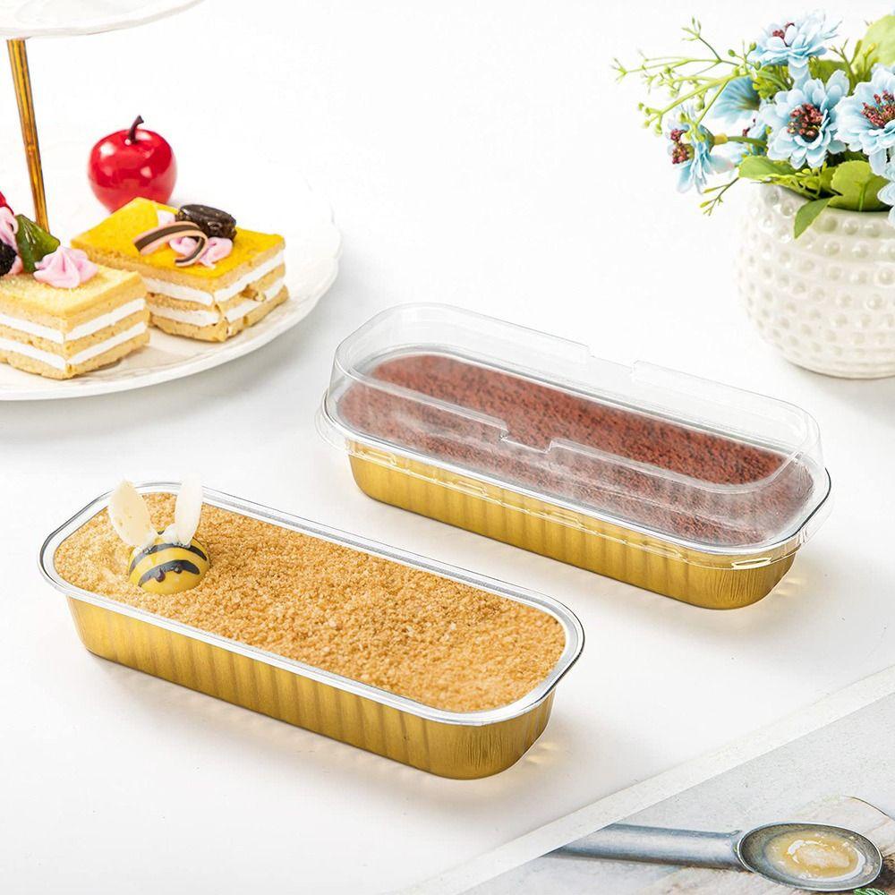 Suyo Ramekins Aluminium Sekali Pakai Cheesecake Dessert Cupcake Wadah Persegi Panjang Dengan Tutup 10pcs 6.8oz