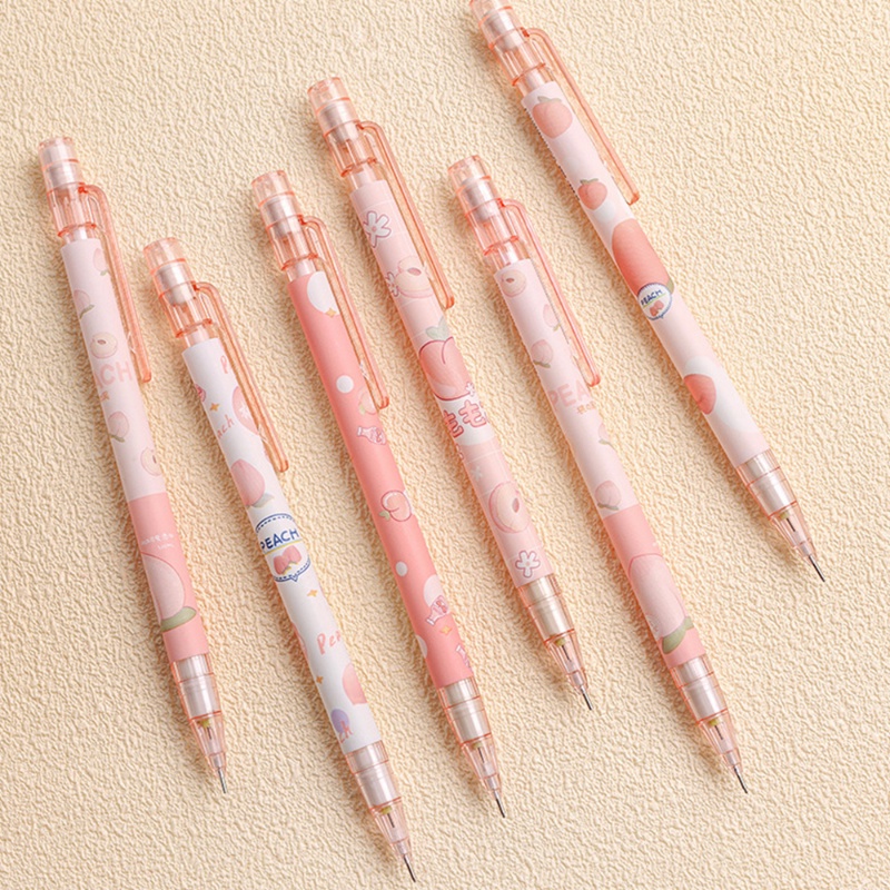 Pensil Otomatis Seri Kartun Lucu Peach Dengan Penghapus/Pensil Aktivitas Tipe Push Button Nyaman/Refill 0.5mm Alat Tulis Tulisan Tangan Pensil Plastik Yang Dapat Diganti